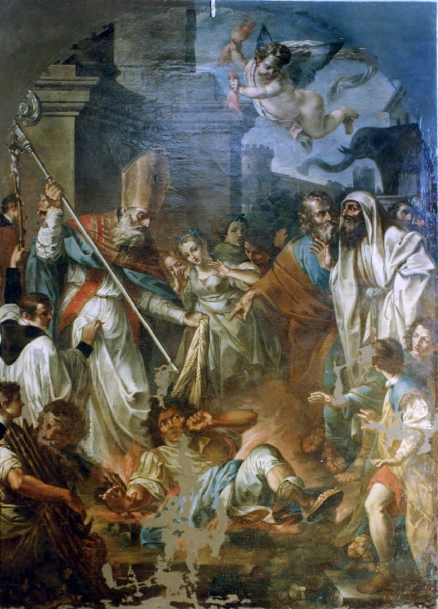 San Leone Taumaturgo che sconfigge il mago Eliodoro-secolo XVIII-Chiesa Madre di Santa Maria di Licodia